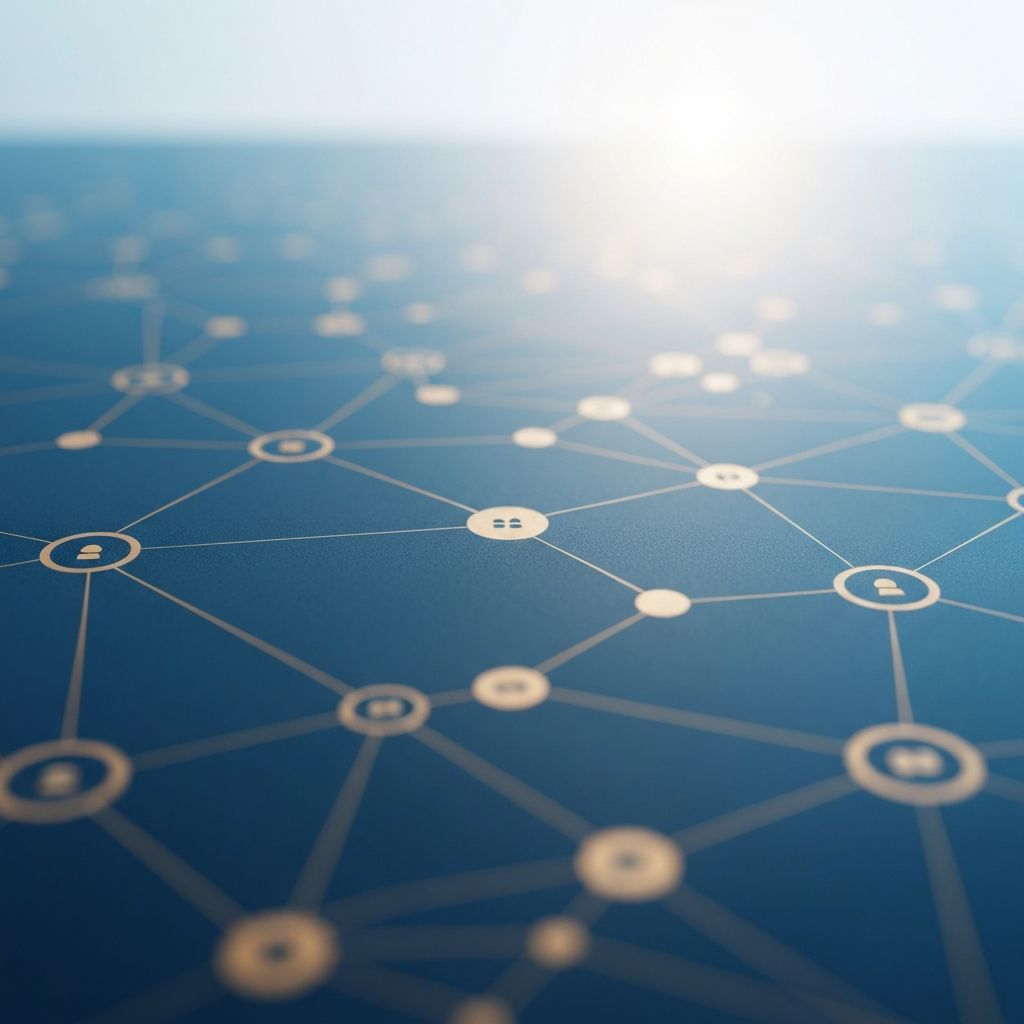 Abstract visualization of trust and partnership through interconnected nodes